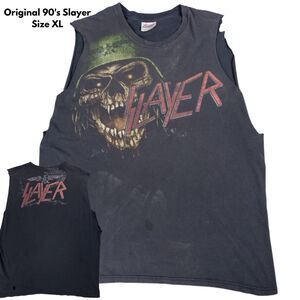 Vintage 90s Slayer Skull Metal Band T Shirt Double‎ Sided XL Faded Black 1997
